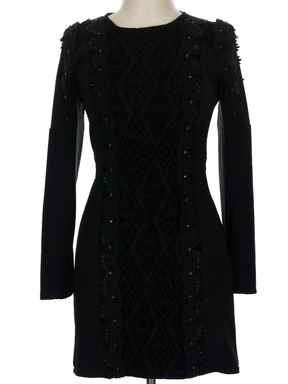 C. Luce Black Embellished Long Sleeve Mini Dress Size L Beautiful Elegant Soft